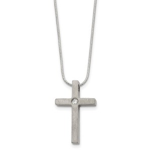 Black Bow Jewelry Women's Titanium, Stainless Steel & CZ Brushed Cross Necklace, 18 Inch - 1 of 4