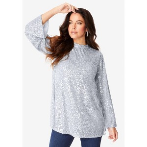 Roaman's Sequin Mock Neck Blouse - 1 of 4