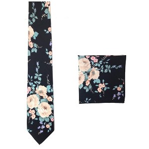 Men's Floral Cotton 3.35 Inch Wide And 58 Inch Long Neckties And Hankies - 1 of 3