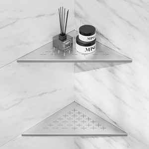 Attop 2-Pack Shower Corner Shelves, 304 Stainless Steel Recessed Bathroom Shelves for Tile Walls, 10-inch Grooved Design (Silver, Cross Shape) - 1 of 4