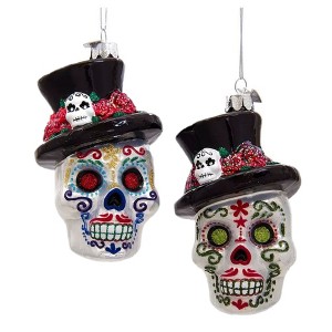 Kurt Adler Noble Gems Glass Ornaments for Christmas Tree, Skeleton Heads, Assorted (Pack of 2) - 1 of 3