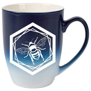 Elanze Designs Honeycomb Bee Two Toned Ombre Matte Navy Blue and White 12 ounce Ceramic Stoneware Coffee Cup Mug - 1 of 4