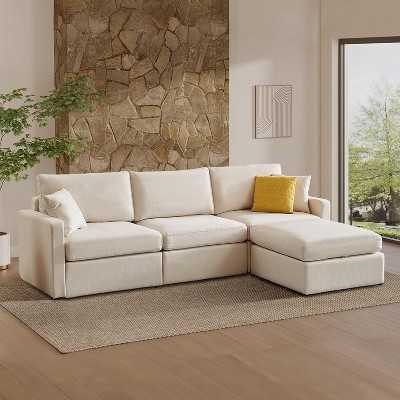Lycvki 113" Modular L Shaped Sectional Sofa with Storage Ottoman and 2 Pillows
