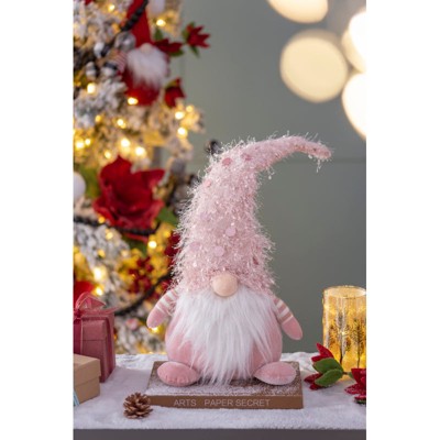 Yukimo Set of 2 Christmas Gnomes Decorations, Rustic Santa Design Table Top Home Ornaments with Fur Details, Beige