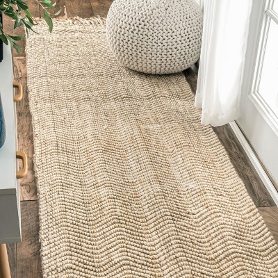 Nuloom Don Chevron Jute Tasseled Area Rug, Runner 2' 6" x 8', Beige