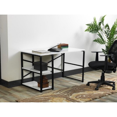 Vynxaria Sage Black Metal Frame Writing Desk - Stylish & Functional with 2 Shelves