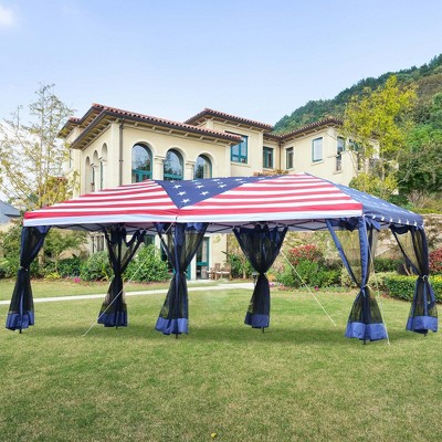American Flag 10' x 20' Pop Up Canopy Tent with Mesh Sidewalls