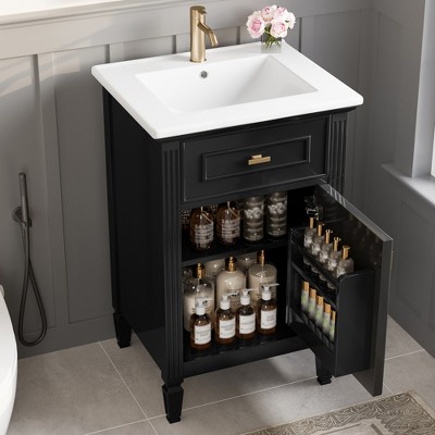 20-Inch White Bathroom Vanity with Sink, Solid Wood Legs, Adjustable Shelf, Modern Freestanding Cabinet
