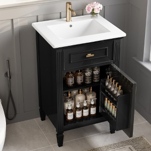 20-Inch White Bathroom Vanity with Sink, Solid Wood Legs, Adjustable Shelf, Modern Freestanding Cabinet - 1 of 4