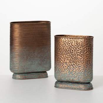 Sullivans 10.75" & 9" Hammered Shiny Ombre Vase Set of 2, Metal