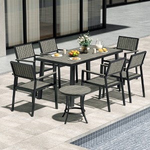 Pamapic 8-Piece Aluminum Outdoor Patio Dining Set with Rectangle Table, Small Side Table and 6-Stackable Chairs - 1 of 4