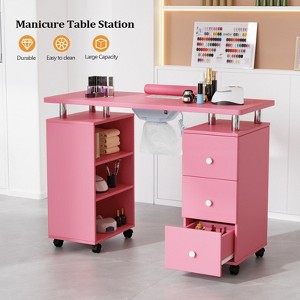 Karlhome 42.5 in. White MDF 3-Drawer Manicure Table Nail Desk with Open Side Cabinet, Doors, Electric Dust Collector - 1 of 4