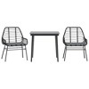 vidaXL 3 Piece Patio Dining Set - Black Poly Rattan Glass - Outdoor Table and Chairs with Cushions for Garden, Patio - 3 of 4
