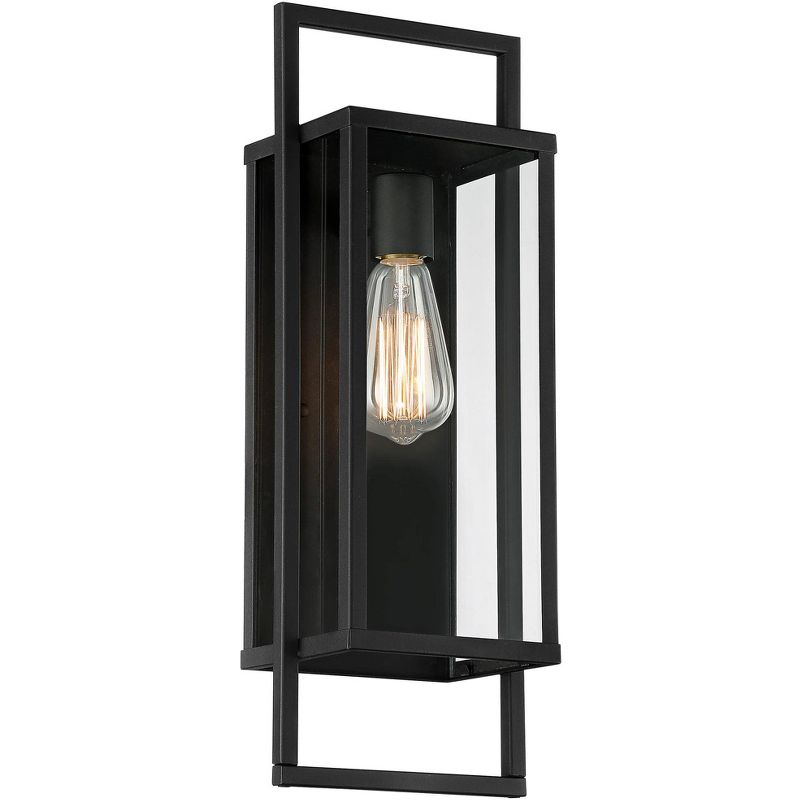 Possini Euro Design Jericho Modern Outdoor Wall Light Fixture Textured Black Metal 19" Clear Glass Panel for Post Exterior Barn Deck House Porch Yard, 1 of 10