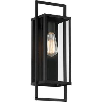 Possini Euro Design Jericho Modern Outdoor Wall Light Fixture Textured Black Metal 19" Clear Glass Panel for Post Exterior Barn Deck House Porch Yard