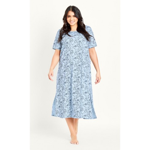 prik Lily aftale Women's Plus Size Paisley Sleep Dress - Blue | Evans : Target