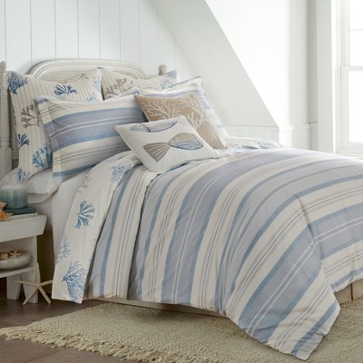 Full/Queen Blue and Taupe Cotton Nautical Bedspread Cover Set