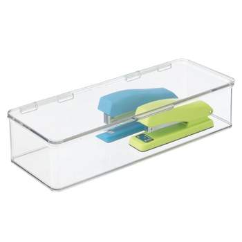 mDesign Plastic Home Office Storage Organizer Box with Hinged Lid