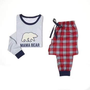 Dearfoams Women's Mama Bear Matching Family Plaid Two Piece Pajama Set