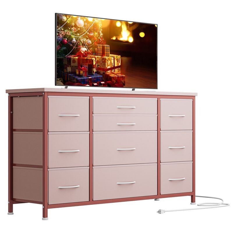Wide Dresser with 10 Large Drawers for 55'' Long TV Stand with Power Outlet Entertainment Center, 2 of 10