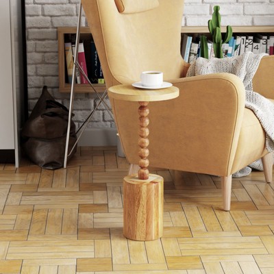 JIONJOY Oak Pedestal Side Table - Wood Round Drink Table for Living Room & Bedroom