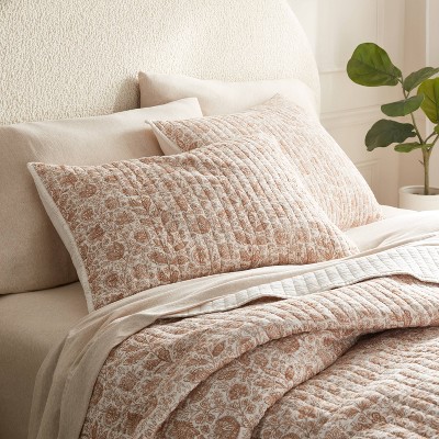 Ivory and Camel Floral Cotton Voile Standard Sham
