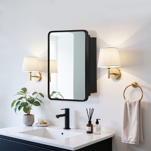 Wooakway Recessed or Wall Mount Medicine Cabinet 16 x 24 Inch Bathroom Mirror Cabinet with HD Mirror, Black - 1 of 4
