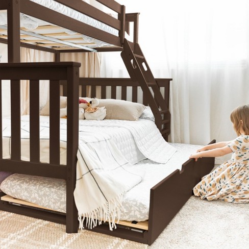 Max Lily Wooden Twin Over Full Bunk Bed With Storage Trundle And Ladder For Kids Walnut Target