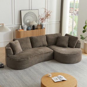 120" Modern Curved Corduroy Sectional Sofa with 2 Throw Pillows, Oversized L-Shape Sleeper Couch for Living Room or Family Lounge–The Pop Home - 1 of 4