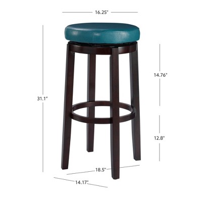 Teal Backless Swivel Wood and Leather Bar Stool