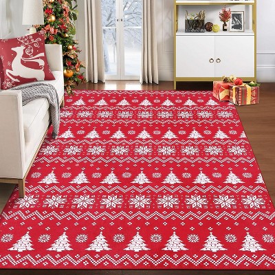 8x10 Christmas Area Rug Snowflake and Xmas Tree Pattern Boho Floor Cover Machine Washable Indoor Carpet Rug Holiday Decorative Non Slip Accent Rug