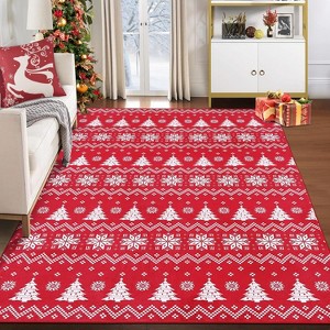 8x10 Christmas Area Rug Snowflake and Xmas Tree Pattern Boho Floor Cover Machine Washable Indoor Carpet Rug Holiday Decorative Non Slip Accent Rug - 1 of 4