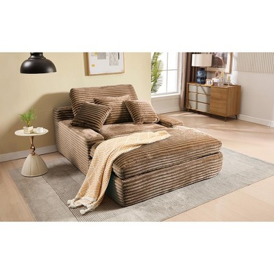 Dolonm 75" Deep Seat Lazy Sofa,Corduroy Sleeper Sofa Bed & Cloud Lounge Chair,High-Resilience Sponge,4 Pillows,for Living Room/Office