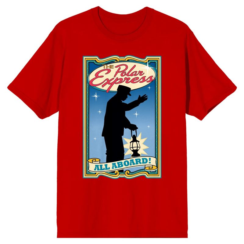 Polar Express Conductor With Lantern "All Aboard" Men's Red Crew Neck Short Sleeve Graphic Tee, 1 of 4