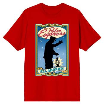 Polar Express Conductor With Lantern "All Aboard" Men's Red Crew Neck Short Sleeve Graphic Tee