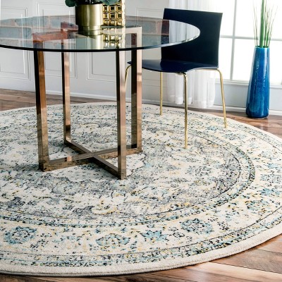 Gray and Beige Round Synthetic Persian Style Area Rug