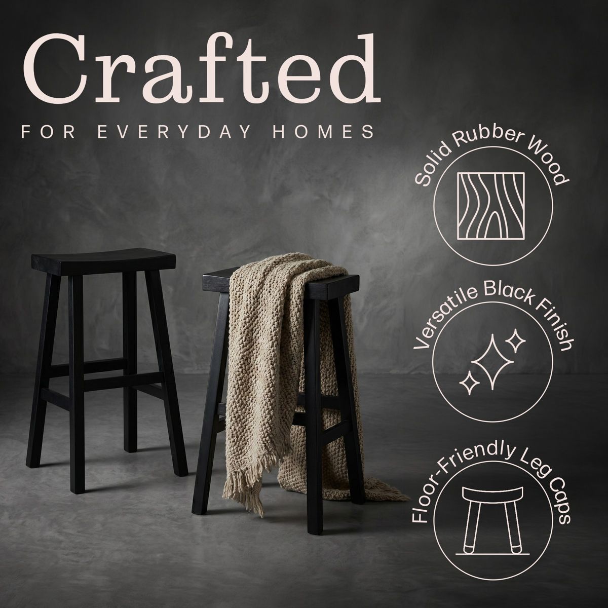 Alaterre Furniture Hayes Bar Stools Set of 2 - 31-Inch Tall Counter Height Bar Stools with Backless Saddle Seat and Footrests - thumbnail 7
