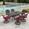 7-Piece Rectangle Cast Aluminum Outdoor Patio Dining Set with Swivel Chairs & Red Cushions & Umbrella Hole - 4 of 4