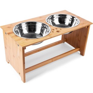 Zone Tech Elevated Pet Bowls Feeder for Dog and Cat – Raised Bamboo Stand with Two Stainless Steel Bowls Anti Slip, Perfect for Dogs and Cats - 1 of 4