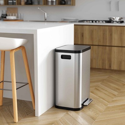Fingerprint Resistant Brushed Silver Stainless Steel 13 Gallon Trash Can