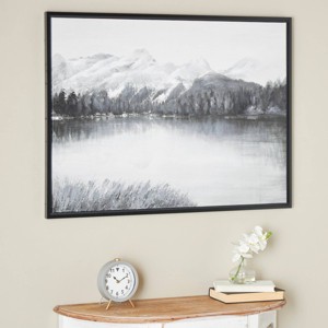 Olivia & May 30"x40" Canvas Landscape Neutral Toned Lake Framed Wall Art with Black Frame Gray: Modern Decor, Horizontal Screen Print - 1 of 4
