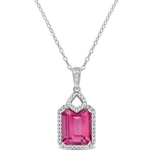 EVERLY JEWELRY | Sterling Silver 5 3/5 CT TGW Pink Topaz and 1/4 CT TW Diamond Halo Pendant with Chain - 18 inch - 1 of 4