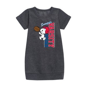 - Peanuts - Snoopy Varsity Squad Graphic Short Sleeve Fleece Dress - 1 of 4