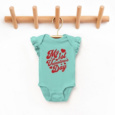 The Juniper Shop First Valentine's Cursive Baby Flutter Sleeve Bodysuit