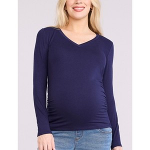Women's V-Neck Side-Ruched Maternity Long Sleeve Tee | Motherhood Maternity - 1 of 4