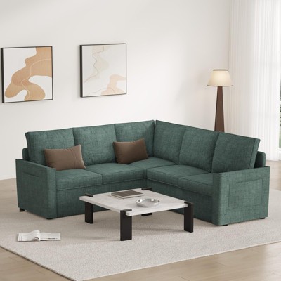 Dyonery 78 in Comfy Linen Modular Sectional Sofa 5 Seat L-Shaped Sectional Sofa with Pull Out Bed,Convertible Sleeper Sofa Bed for Living Room