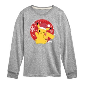 Boys' - Pokémon - Pikachu Christmas Santa Hat Long Sleeve Graphic T-Shirt - 1 of 4