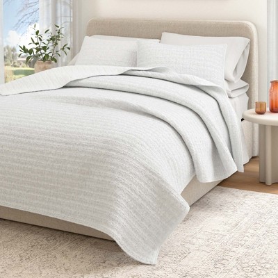 Reversible Honeycomb Waffle Garment Washed Cotton Quilt Set - Great Bay Home