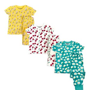 BenBen Kids 3 Pack Pajamas shortsleeve set - Yellow Flowers/Cherries/Sunflowers - 1 of 4