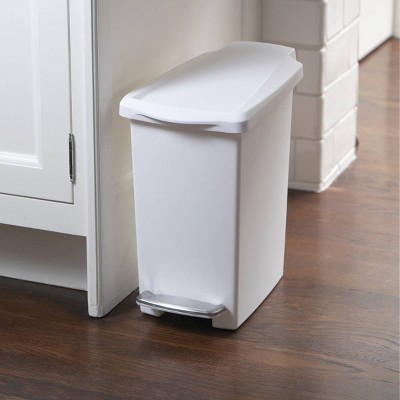 White Plastic Slim Step Trash Can with Pedal for Kids